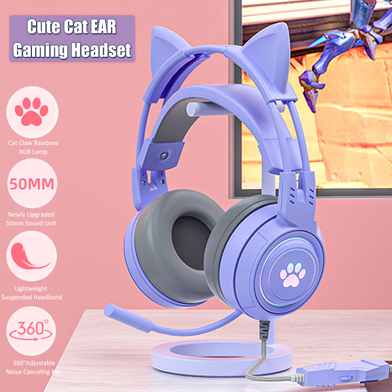 Pc Gaming Earbuds - Headphone game telinga kucing lucu dengan