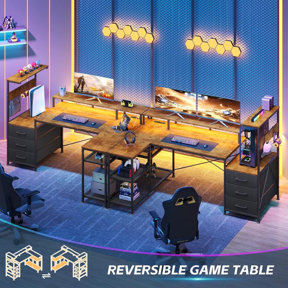 Meja Gaming Bentuk L dengan La - Monitor Stand ulasan dan harga