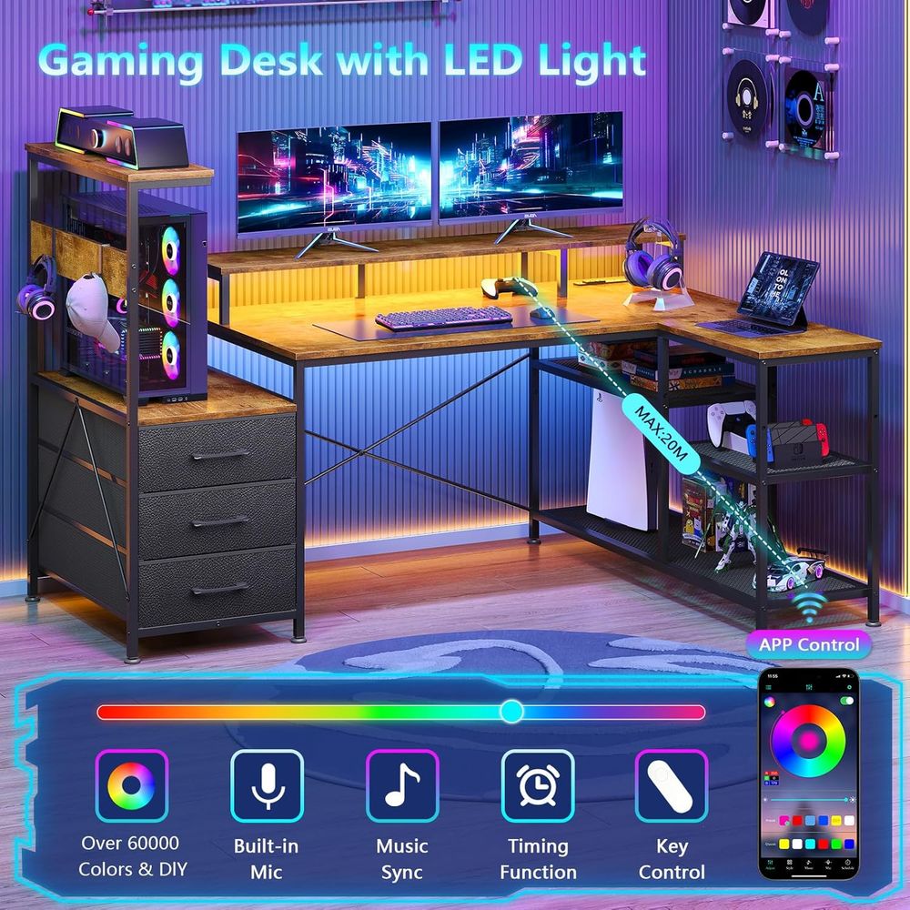 Meja Gaming Bentuk L dengan La - Monitor Stand ulasan dan harga